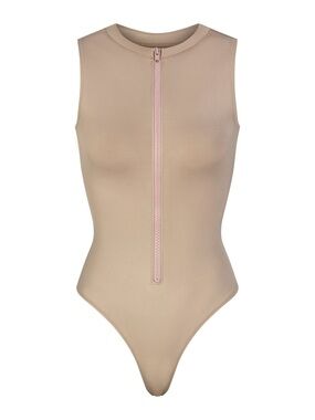 SKIMS Sleeveless Zip-Front Bodysuit (Desert)
